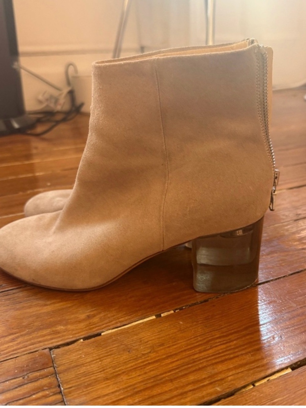 Rag & Bone Suede Ankle Boots in Light Beige with Clear Block Heel - Picture 4 of 5